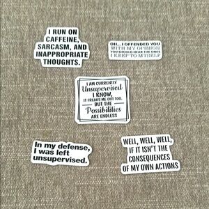 Humorous Quote Sticker Set - Black and White